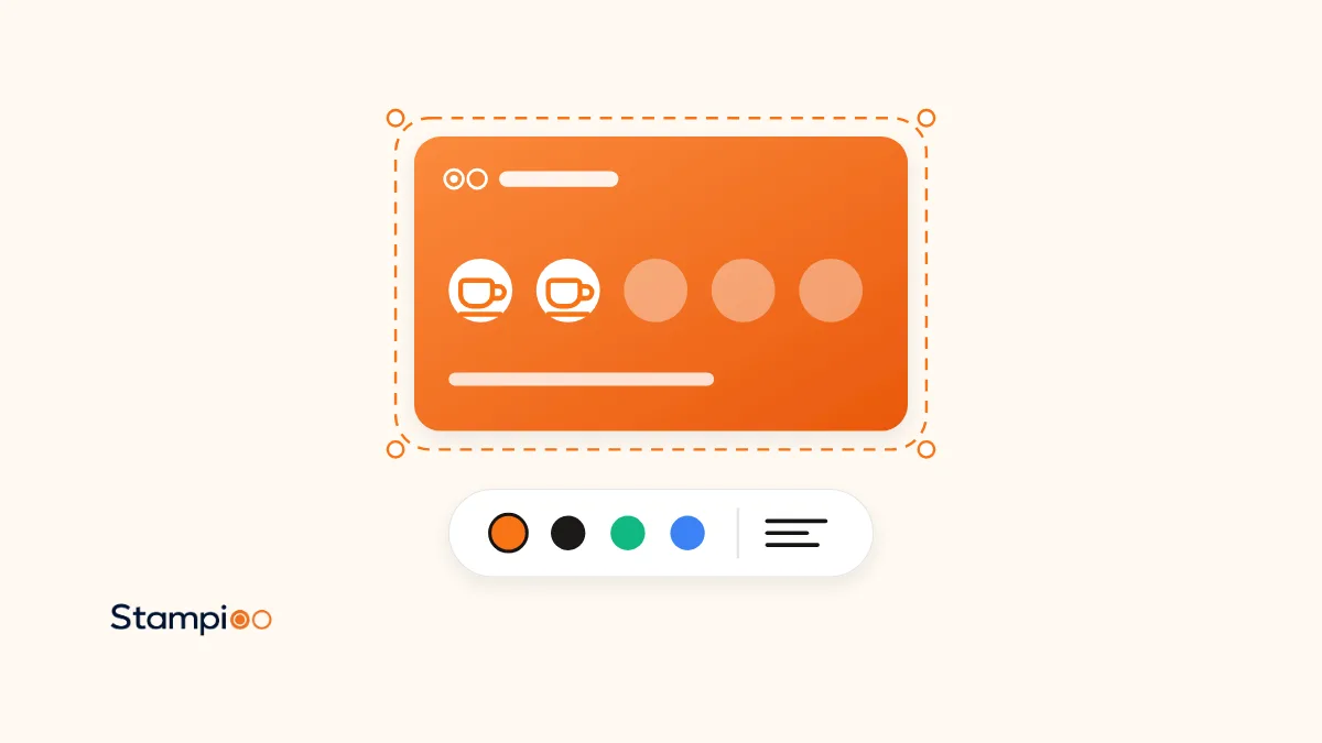 Ilustración: una tarjeta de fidelización en proceso de diseño, con opciones de color y estilo