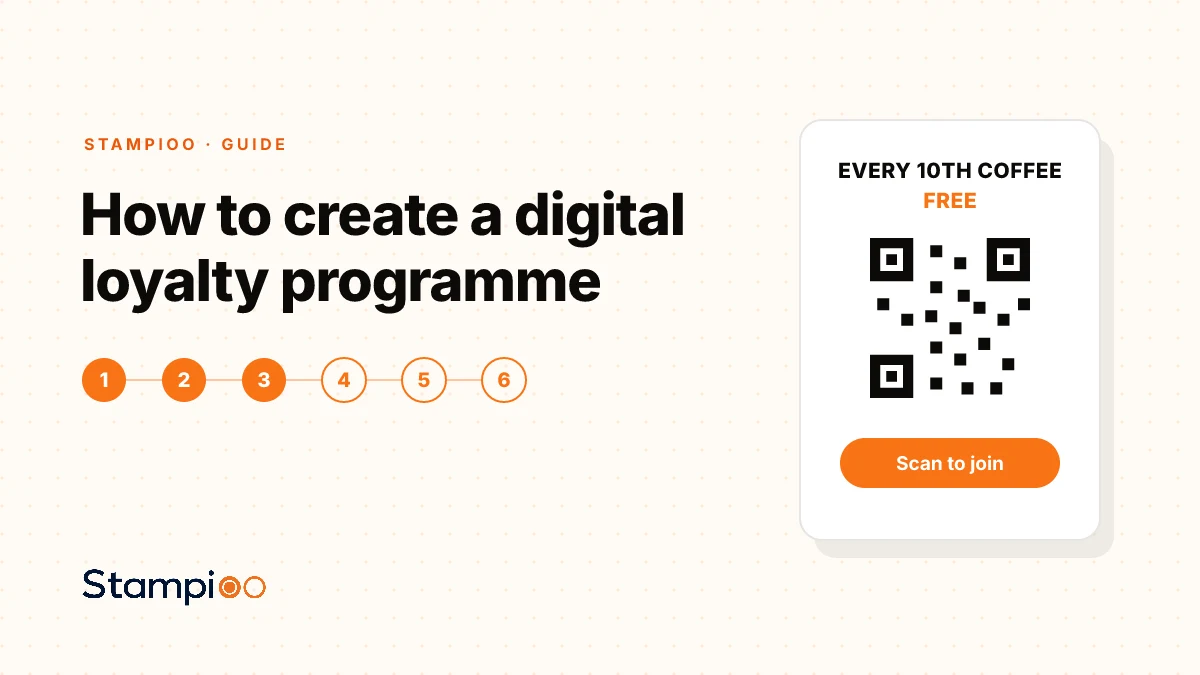 Illustration: a counter sign with a QR code — every 10th coffee free, scan to join