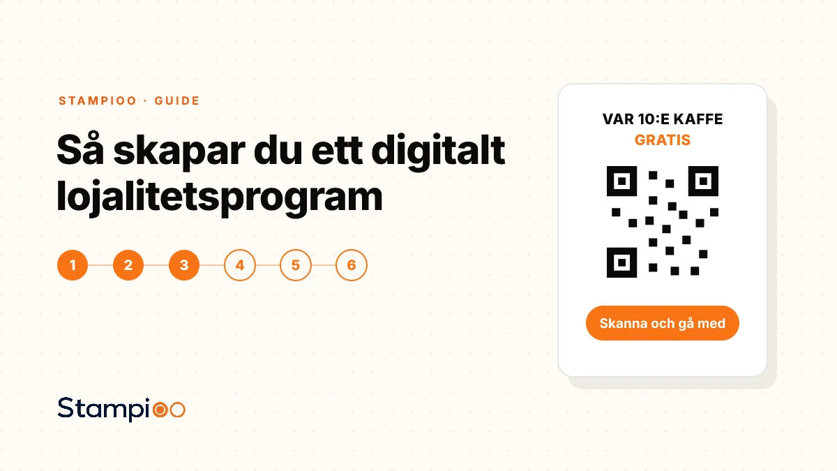 Illustration: en skylt vid kassan med QR-kod — var 10:e kaffe gratis, skanna och gå med